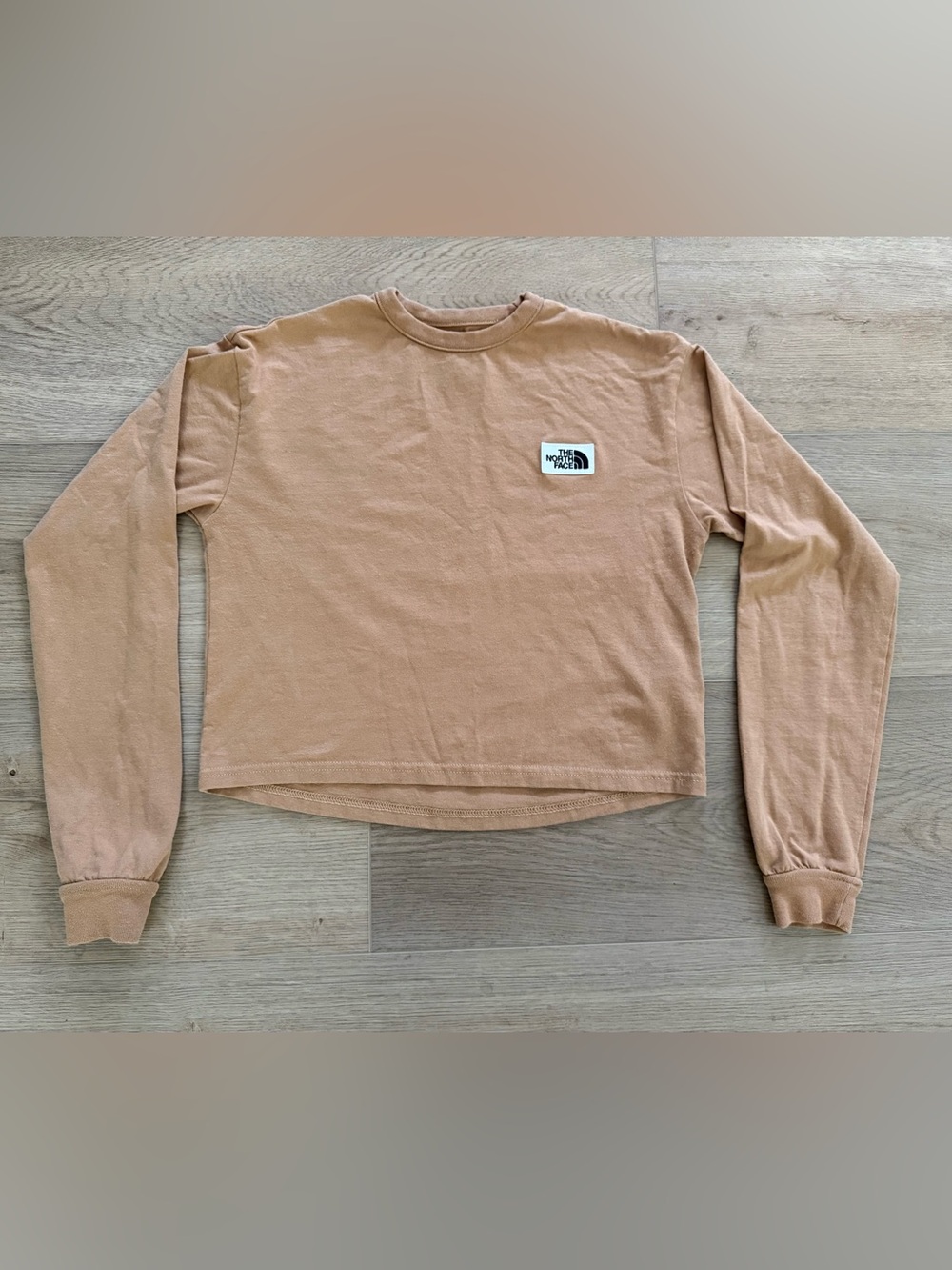The North Face Heritage Patch Long Sleeve Cropped Top XS Tan